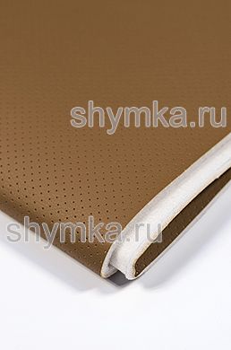 Eco leather Oregon STRONG BROWN with perforation on foam rubber 5mm and spunbond width 1,4m