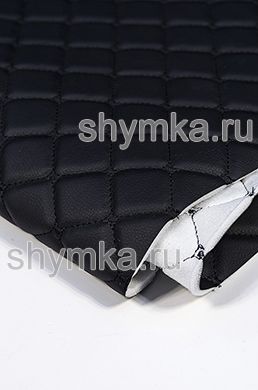 Eco leather Oregon on foam rubber 5mm and spunbond BLACK quilted with BLACK thread DECORATIVE SQUARE 35x35mm width 1,38m