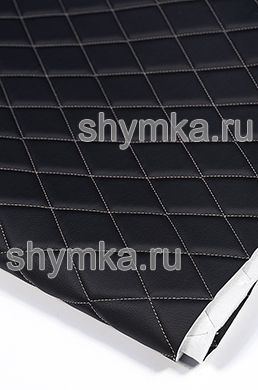 Eco leather Oregon on foam rubber 5mm and spunbond BLACK quilted with BEIGE thread RHOMBUS 45x45mm width 1,4m