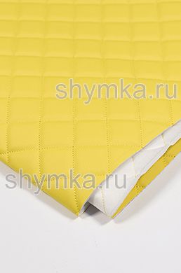 Eco leather Oregon on foam rubber 5mm and spunbond YELLOW quilted with YELLOW thread SQUARE 35x35mm width 1,4m