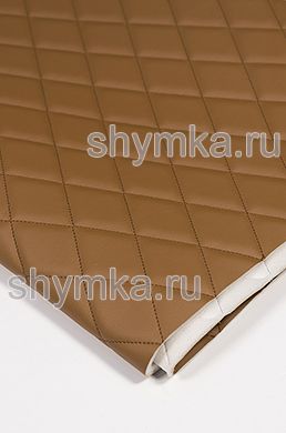 Eco leather Oregon on foam rubber 5mm and spunbond BROWN quilted with BROWN thread RHOMBUS 45x45mm width 1,4m