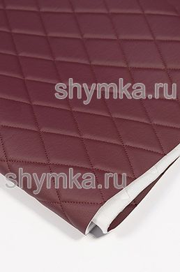 Eco leather Oregon on foam rubber 5mm and spunbond BURGUNDY quilted with BURGUNDY thread RHOMBUS 45x45mm width 1,4m