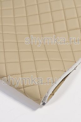 Eco leather Oregon on foam rubber 5mm and spunbond BEIGE quilted with DARK-BEIGE thread SQUARE 35x35mm width 1,4m