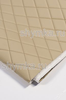 Eco leather Oregon on foam rubber 5mm and spunbond BEIGE quilted with DARK-BEIGE thread RHOMBUS 45x45mm width 1,4m