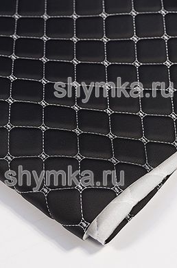 Eco leather Oregon on foam rubber 5mm and spunbond BLACK quilted with WHITE thread DECORATIVE SQUARE 35x35mm width 1,38m