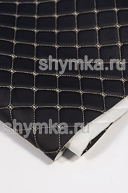 Eco leather Oregon on foam rubber 5mm and spunbond BLACK quilted with BEIGE thread DECORATIVE SQUARE 35x35mm width 1,38m