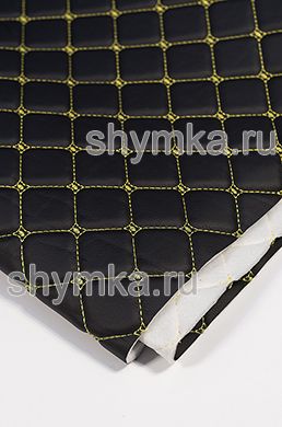 Eco leather Oregon on foam rubber 5mm and spunbond BLACK quilted with YELLOW thread DECORATIVE SQUARE 35x35mm width 1,38m