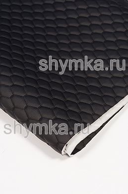 Eco leather Oregon on foam rubber 5mm and spunbond BLACK quilted with BLACK thread HONEYCOMB MINI width 1,4m