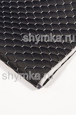 Eco leather Oregon on foam rubber 5mm and spunbond BLACK quilted with LIGHT-GREY №1615 thread HONEYCOMB MINI width 1,35m