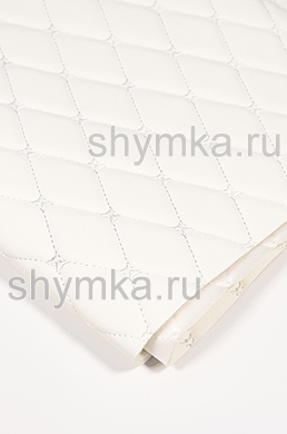 Eco leather Oregon on foam rubber 5mm and spunbond WHITE quilted with WHITE thread RHOMBUS DECORATIVE 45x45mm width 1,38m