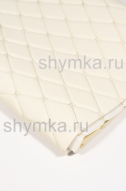 Eco leather Oregon on foam rubber 5mm and spunbond CREAM quilted with CREAM №1354 thread RHOMBUS DECORATIVE 45x45mm width 1,38m