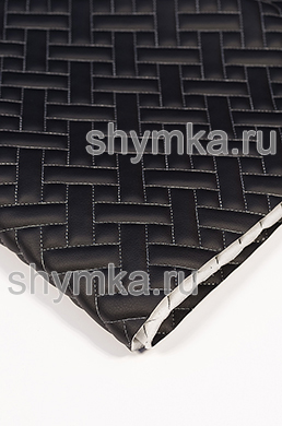 Eco leather Oregon on foam rubber 5mm and spunbond BLACK quilted with LIGHT-GREY №1340 thread PARQUET width 1,35m
