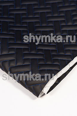 Eco leather Oregon on foam rubber 5mm and spunbond BLACK quilted with BLUE №1291 thread PARQUET width 1,35m