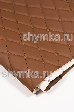 Eco leather Oregon on foam rubber 5mm and spunbond DARK-BROWN quilted with DARK-BROWN №1488 thread RHOMBUS DECORATIVE 45x45mm width 1,38m
