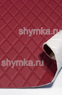 Eco leather Oregon on foam rubber 5mm and spunbond RED quilted with RED thread RHOMBUS 45x45mm width 1,4m