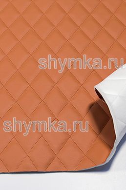 Eco leather Oregon on foam rubber 5mm and spunbond ORANGE quilted with ORANGE thread RHOMBUS 45x45mm width 1,4m