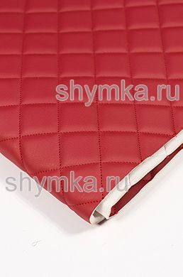 Eco leather Oregon on foam rubber 5mm and spunbond RED quilted with RED №327 thread SQUARE 35x35mm width 1,4m