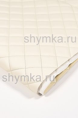 Eco leather Oregon on foam rubber 5mm and spunbond CREAM quilted with LIGHT-GREY №402 thread SQUARE 35x35mm width 1,4m