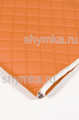 Eco leather Oregon on foam rubber 5mm and spunbond ORANGE quilted with ORANGE №353 thread SQUARE 35x35mm width 1,4m