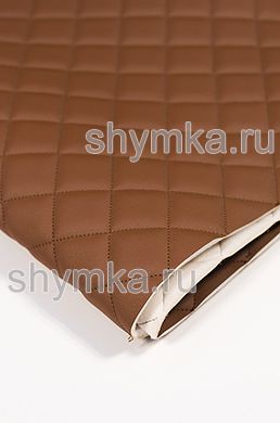 Eco leather Oregon on foam rubber 5mm and spunbond DARK-BROWN quilted with BROWN №305 thread SQUARE 35x35mm width 1,4m
