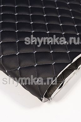 Eco leather Oregon on foam rubber 10mm and black spunbond 60 g/sq.m BLACK quilted with GREY №1344 thread SQUARE NEO 35x35mm width 1,35m