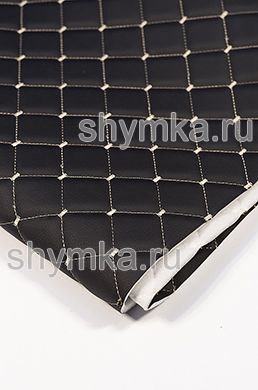 Eco leather Oregon on foam rubber 5mm and spunbond BLACK quilted with BEIGE №1358 thread SQUARE NEO 35x35mm width 1,35m