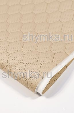 Eco leather Oregon WITH PERFORATION on foam rubber 5mm and spunbond BEIGE quilted with BEIGE №343 thread HONEYCOMB 1,4m