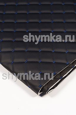 Eco leather Oregon on foam rubber 5mm and black spunbond 60 g/sq.m BLACK quilted with DARK-BLUE №1319 thread SQUARE NEO 35x35mm width 1,35m