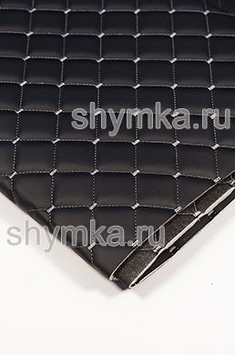 Eco leather Oregon on foam rubber 5mm and black spunbond 60 g/sq.m BLACK quilted with GREY №1344 thread SQUARE NEO 35x35mm width 1,35m
