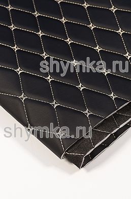 Eco leather Oregon on foam rubber 5mm and black spunbond 60 g/sq.m BLACK quilted with BEIGE №1358 thread RHOMBUS DECORATIVE 45x45mm width 1,38m