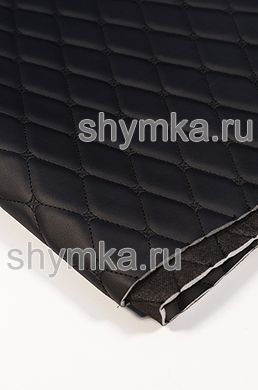 Eco leather Oregon on foam rubber 5mm and black spunbond 60 g/sq.m BLACK quilted with BLACK thread RHOMBUS DECORATIVE 45x45mm width 1,38m