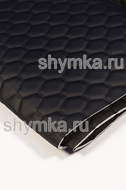 Eco leather Oregon on foam rubber 5mm and black spunbond 60 g/sq.m BLACK quilted with BLACK thread HONEYCOMB NEW width 1,4m