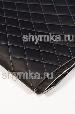 Eco leather Oregon on foam rubber 5mm and black spunbond 60 g/sq.m BLACK quilted with BEIGE №343 thread RHOMBUS 45x45mm width 1,4m