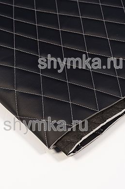 Eco leather Oregon on foam rubber 5mm and black spunbond 60 g/sq.m BLACK quilted with LIGHT-GREY №301 thread RHOMBUS 45x45mm width 1,4m