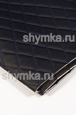 Eco leather Oregon on foam rubber 5mm and black spunbond 60 g/sq.m BLACK quilted with BLUE №324 thread RHOMBUS 45x45mm width 1,4m