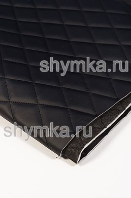 Eco leather Oregon on foam rubber 5mm and black spunbond 60 g/sq.m BLACK quilted with BLACK thread RHOMBUS 45x45mm width 1,4m