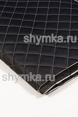 Eco leather Oregon on foam rubber 5mm and black spunbond 60 g/sq.m BLACK quilted with LIGHT-GREY №301 thread SQUARE 35x35mm width 1,4m