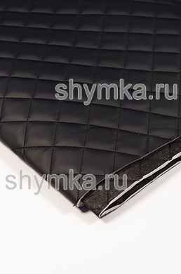 Eco leather Oregon on foam rubber 5mm and black spunbond 60 g/sq.m BLACK quilted with BLACK thread SQUARE 35x35mm width 1,4m