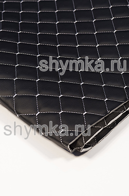 Eco leather Oregon on foam rubber 5mm and black spunbond 60 g/sq.m BLACK quilted with LIGHT-GREY №1615 thread RHOMBUS NEO 35x35mm width 1,35mm