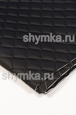 Eco leather Oregon on foam rubber 5mm and black spunbond 60 g/sq.m BLACK quilted with BLACK thread RHOMBUS NEO 35x35mm width 1,35mm