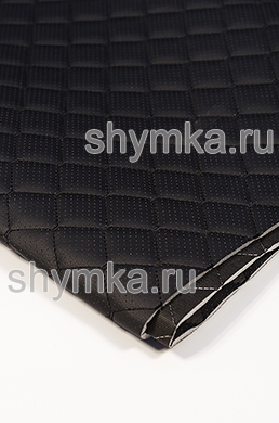 Eco leather Oregon WITH PERFORATION on foam rubber 5mm and black spunbond 60 g/sq.m BLACK quilted with BLACK thread RHOMBUS NEO 35x35mm width 1,35mm