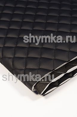 Eco leather Oregon on foam rubber 10mm and black spunbond 60 g/sq.m BLACK quilted with BLACK thread RHOMBUS NEO 35x35mm width 1,35mm