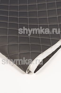 Eco leather Oregon on foam rubber 5mm and spunbond DARK-GREY quilted with LIGHT-GREY №301 thread SQUARE 35x35mm width 1,4m
