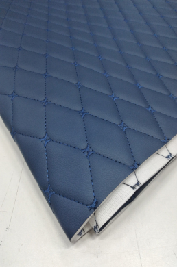 Eco leather Oregon on foam rubber 5mm and white spunbond 60 g/sq.m DARK-BLUE quilted with DARK-BLUE №1319 thread RHOMBUS DECORATIVE 45x45mm width 1,38m