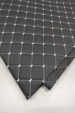 Eco leather Oregon on foam rubber 5mm and black spunbond 60 g/sq.m BLACK quilted with WHITE thread SQUARE NEO 35x35mm width 1,35m