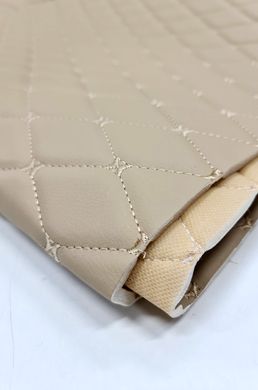 Eco leather Oregon on foam rubber 5mm and beige spunbond 60 g/sq.m BEIGE quilted with BEIGE №1358 thread RHOMBUS DECORATIVE 45x45mm width 1,38m