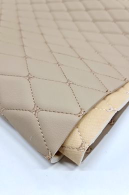 Eco leather Oregon on foam rubber 5mm and beige spunbond 60 g/sq.m BEIGE quilted with DARK-BEIGE №1464 thread RHOMBUS DECORATIVE 45x45mm width 1,38m