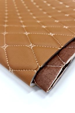 Eco leather Oregon on foam rubber 5mm and brown spunbond 60 g/sq.m BROWN quilted with DARK-BEIGE №1464 thread RHOMBUS DECORATIVE 45x45mm width 1,38m