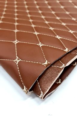 Eco leather Oregon on foam rubber 5mm and brown spunbond 60 g/sq.m DARK-BROWN quilted with BEIGE №1358 thread RHOMBUS DECORATIVE 45x45mm width 1,38m