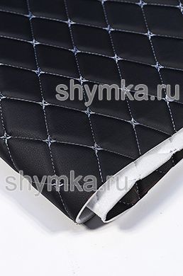 Eco leather Oregon on foam rubber 5mm and spunbond BLACK quilted with GREY №1344 thread RHOMBUS DECORATIVE 45x45mm width 1,38m